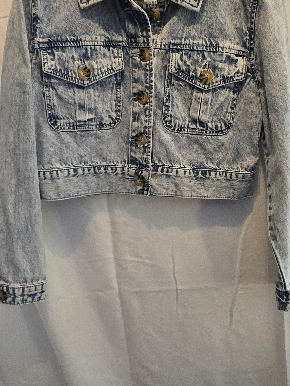 Mudd Light Blue Acid-Wash Cropped Denim Jacket